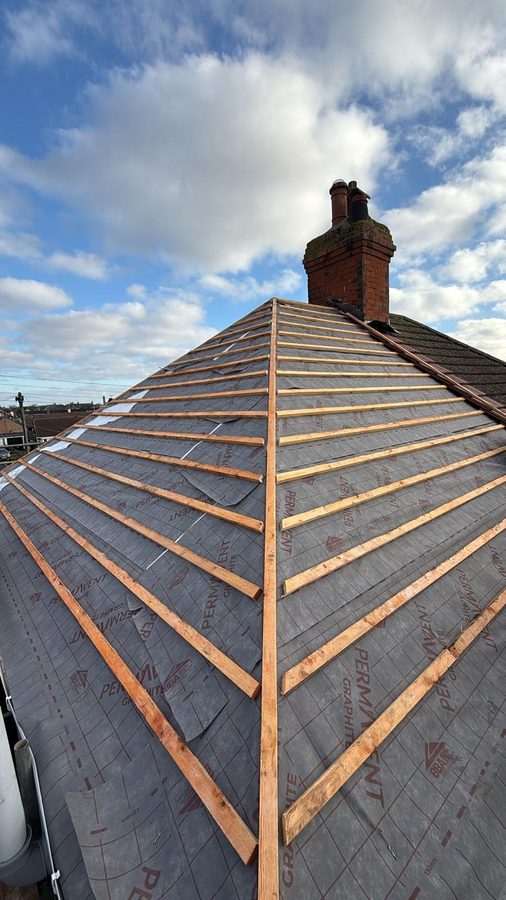 New breathable membrane and timber battens fitted